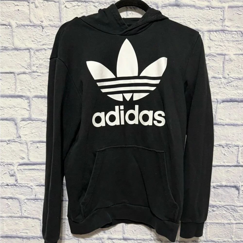 Adidas Youth Trefoil Hoodie Sweatshirt Black White 15/16Y XL.